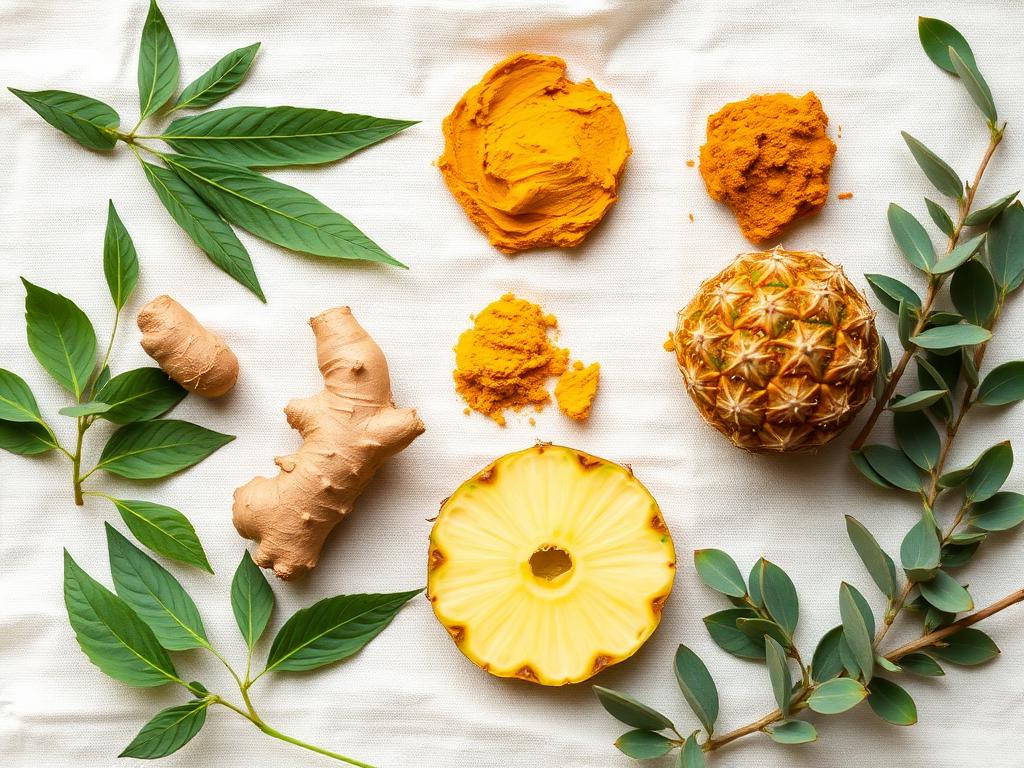 Herbal ingredients used in Pulmo Balance including mullein, ginger, turmeric and bromelain